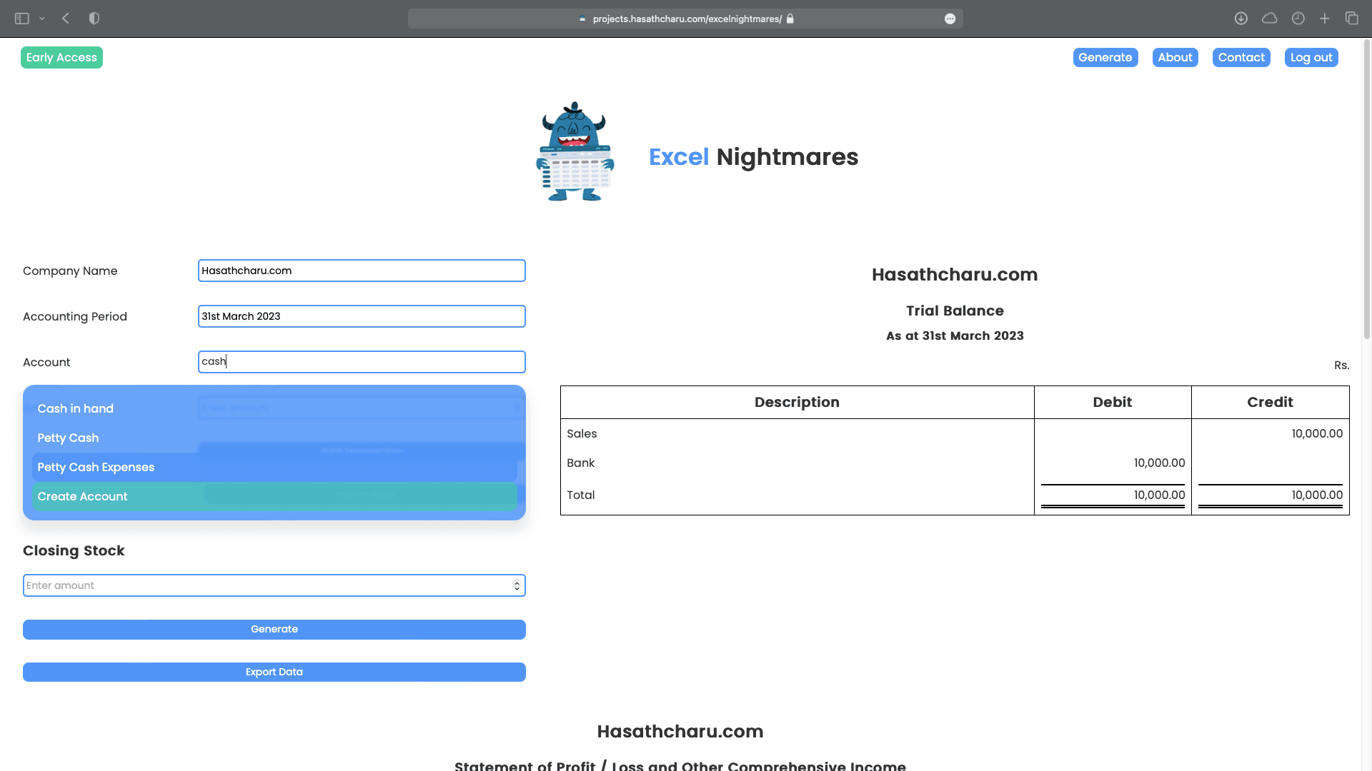 Inputting data into the application