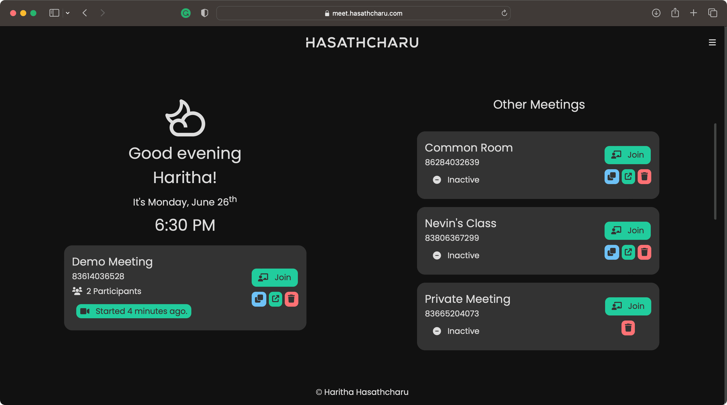 Meeting Portal User Dashboard