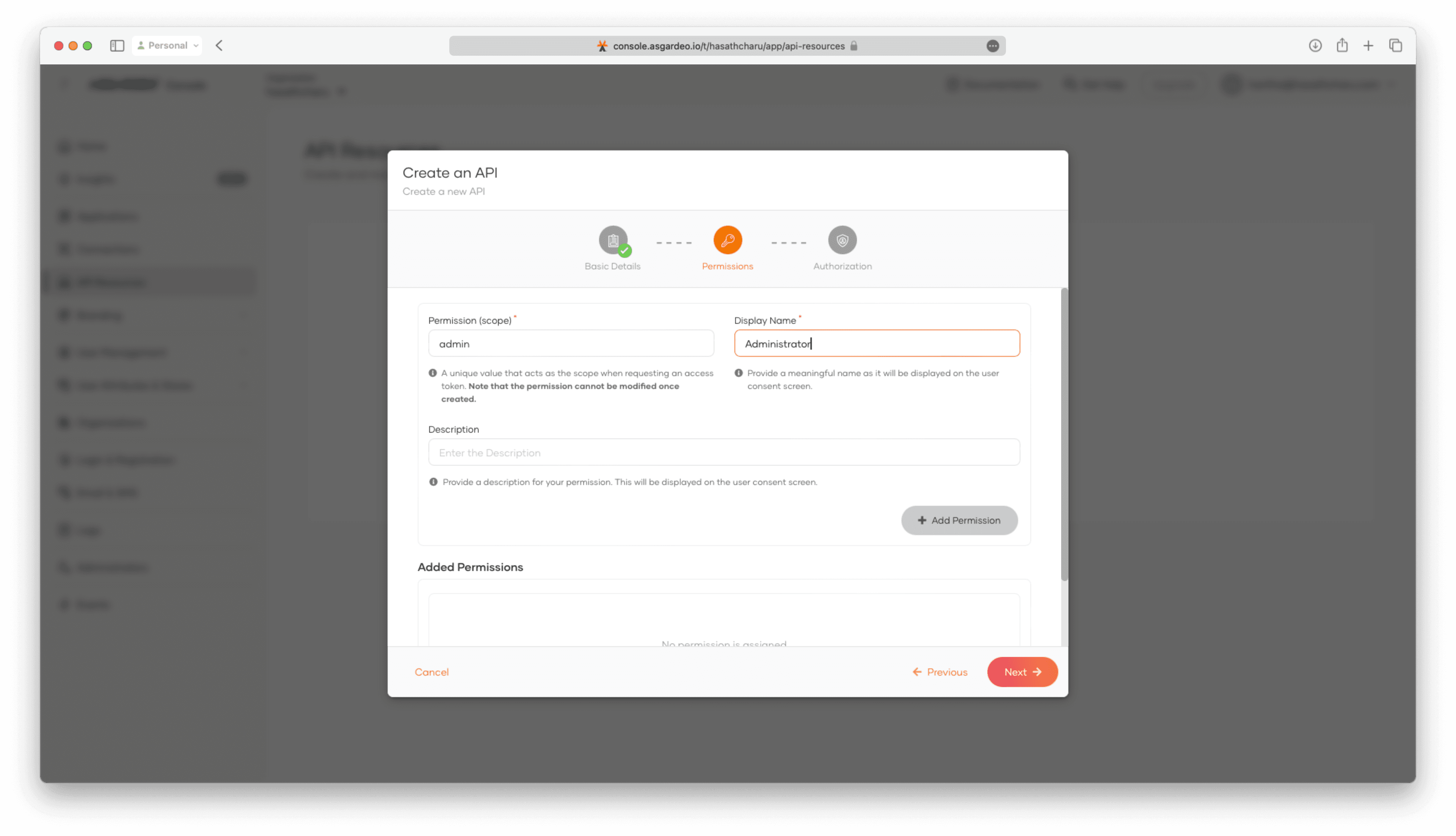 Registering an API resource — Adding permissions