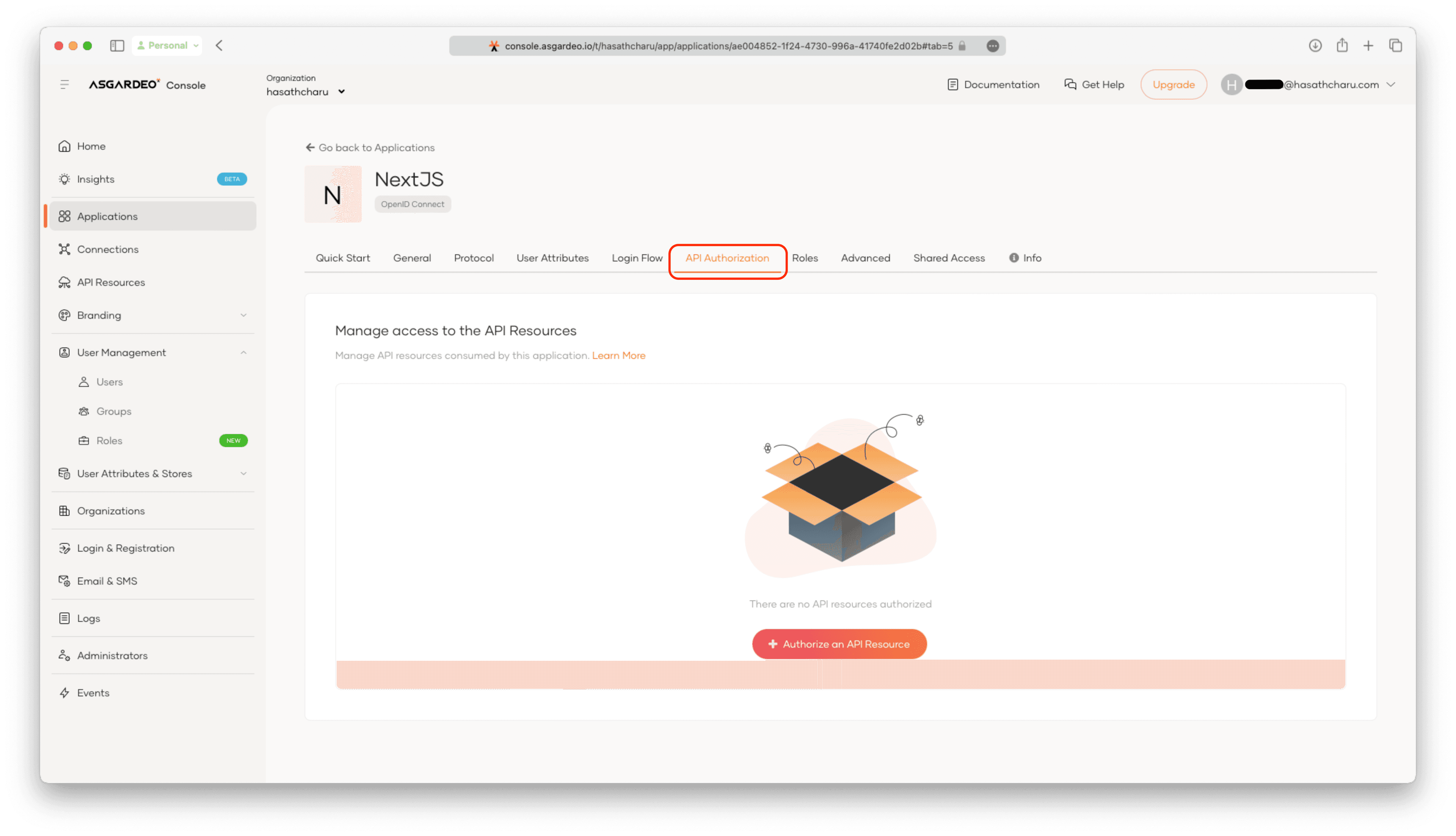 Authorizing an API resource