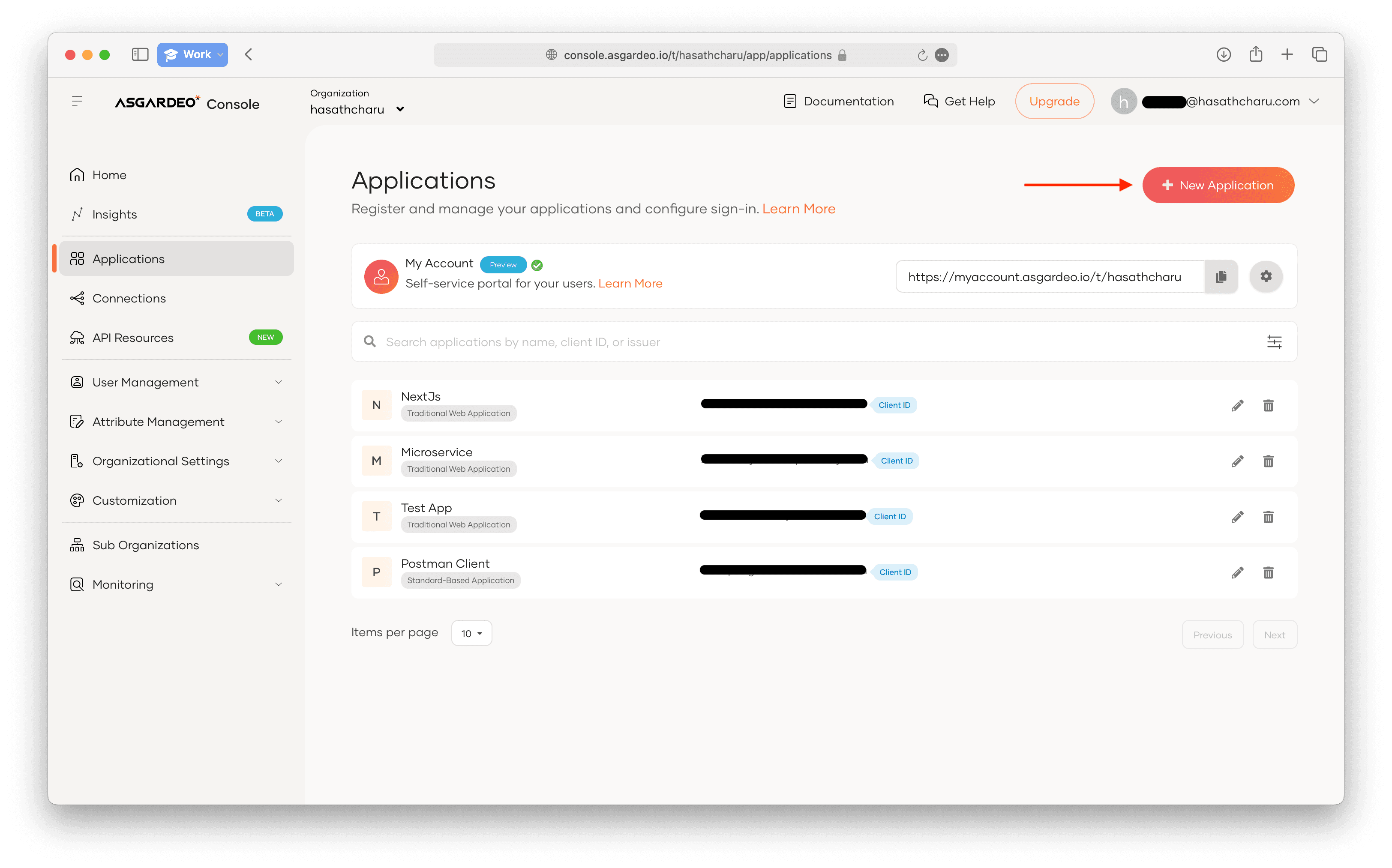 Creating a new application
