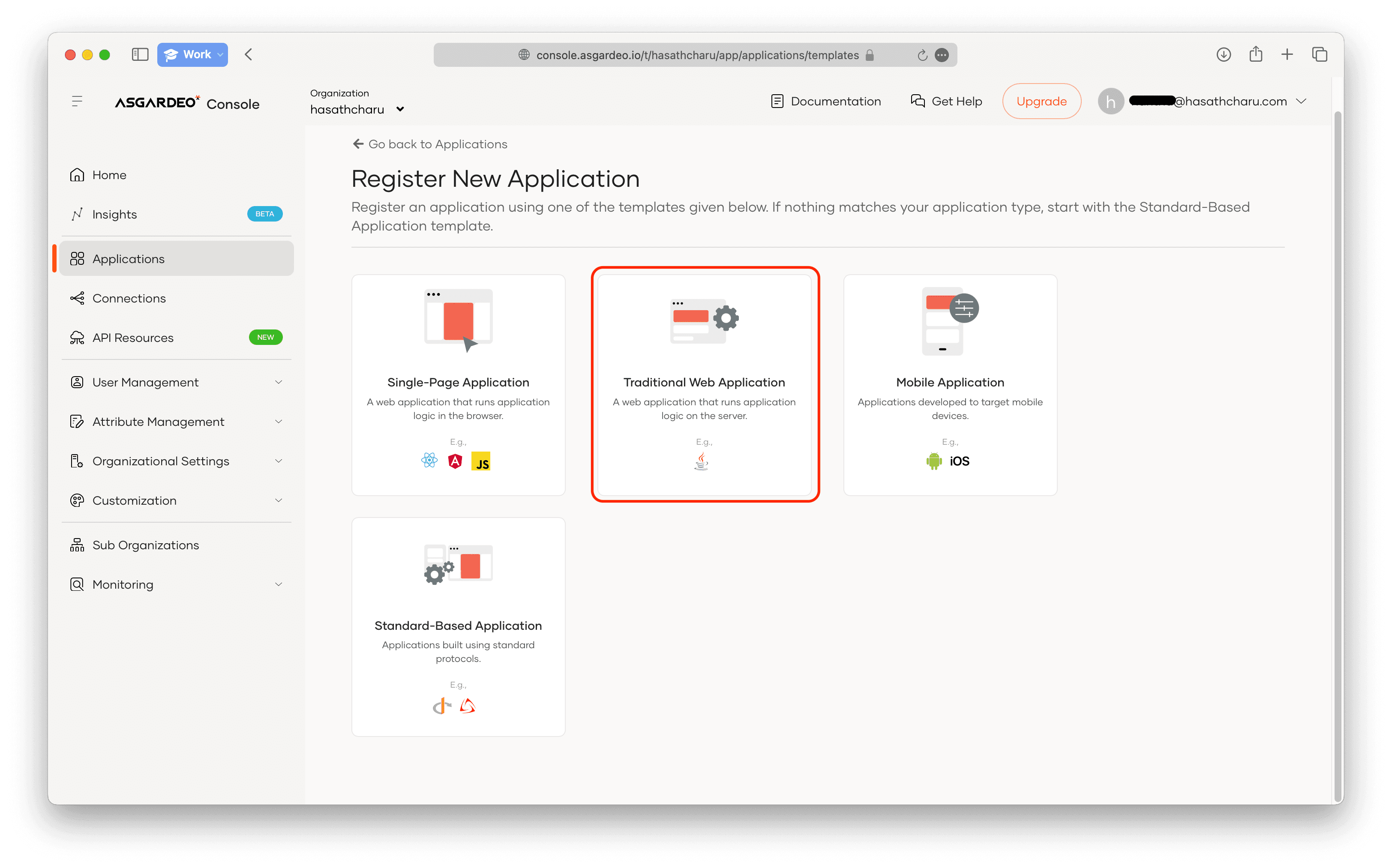Choose traditional web application