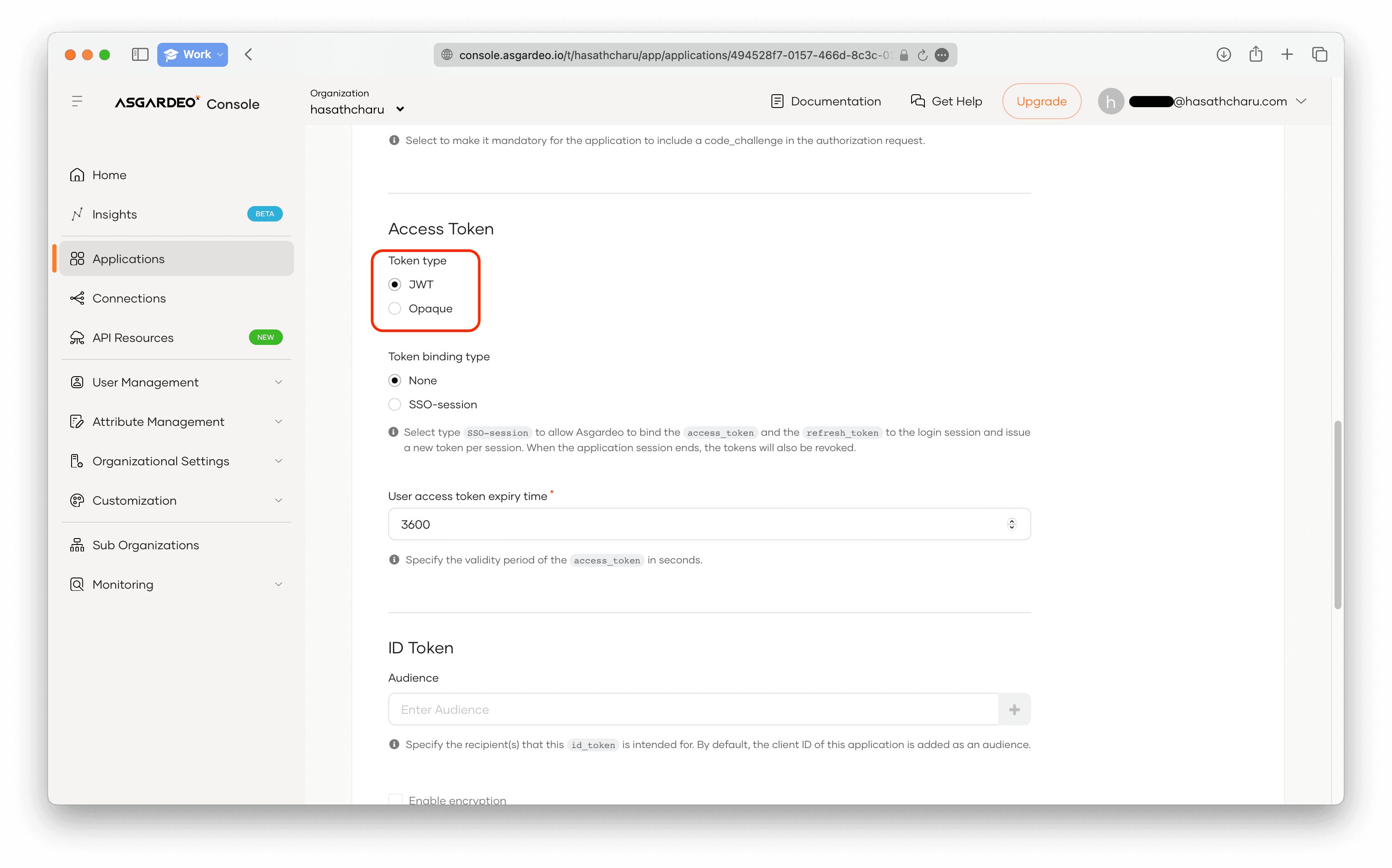 Setting token type to JWT